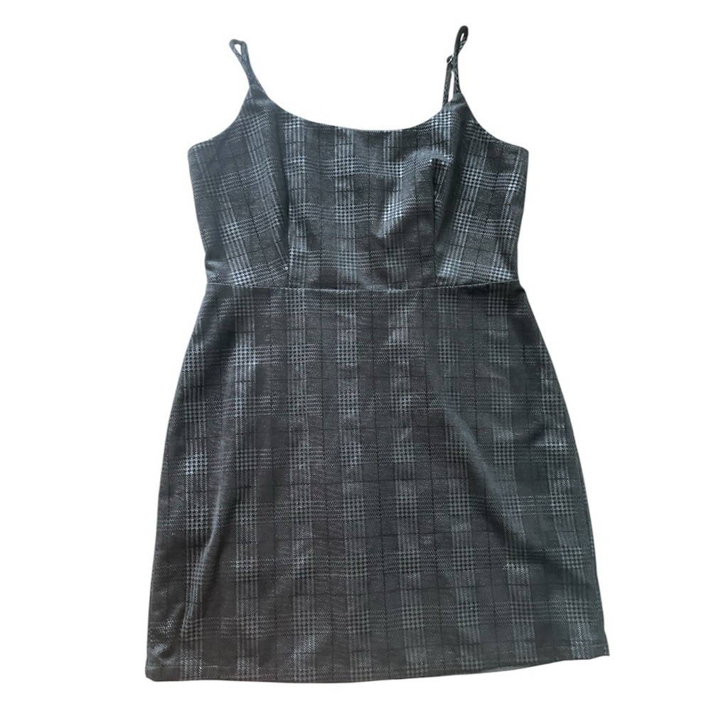 emory park Black and Gray Plaid Mini Dress